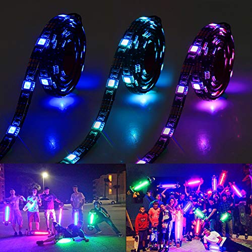 Led Strip Lights Battery Powered, RGB led Strip with RF Remote, Waterproof, 4 AA Batteries, Underglow Light for Longboard, Skateboards and Scooter, Bicycle, TV (1x 3.28ft) (5050 RGB, 1x 3.28ft)