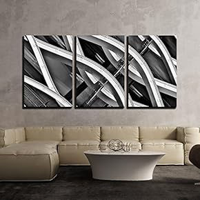 3 Piece Canvas Wall Art - Abstract Design Curve Line - Modern Home Art Stretched and Framed Ready to Hang - 16"x24"x3 Panels