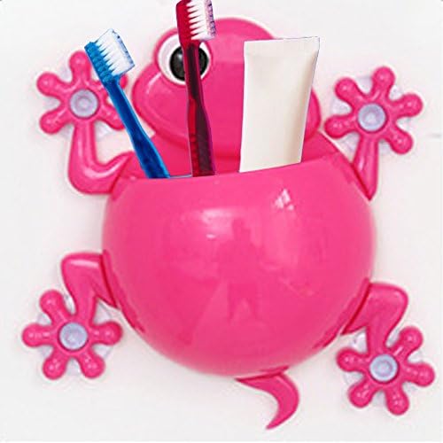 Kikkios Creative Cute Lovely Cartoon Animal Wall Stick Mount Climbing Gecko Toothbrush Toothpaste Makeups Tool Pencil Hanging Holder Suction Cup Kids Bathroom Office Organizer Decor - Pink (1pc)