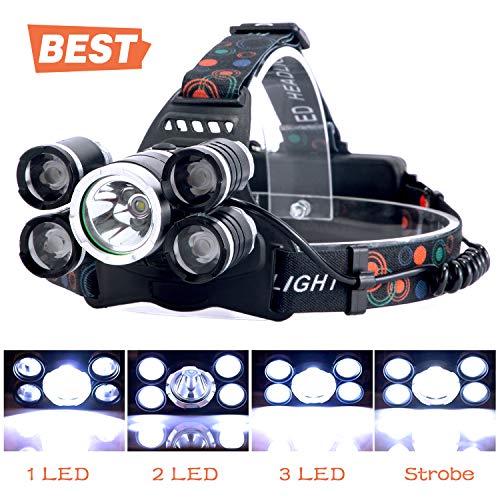 Arzopa Headlamp LED Rechargeable Headlight 4 Modes,Work Headlight,Waterproof Head Torch,Recharged by USB/Plug in/Car Charger (All Include),Headlight Flashlight for Running,Hiking,Fishing,Camping
