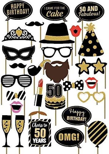 SWYOUN 29PCS 50th Fiftieth Year Birthday Party Supplies Masks Favor Photo Booth Props