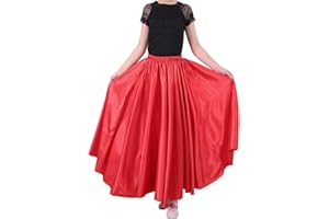 SANCAN Professional Girls Belly Latin Dance Training Skirt - Dance-Specific Full Flowy Circle Ankle-Length with Elastic Waist