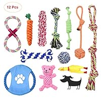 SITENG Dog Rope Toys for Aggressive Chewers - 12 Pcs Washable Indestructible Cotton Dog Chew Toys for Puppy Small to Medium and Large Dogs - Chew Toys Set for Dog Tug of War & Teeth Cleaning