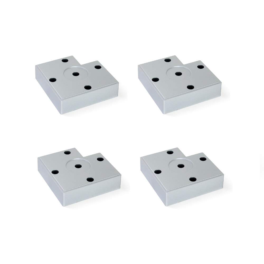 Emuca 2023025 feet, Furniture Silver Plastic, Set of 4 Legs 15mm-high, Metallic Grey, H 15 mm