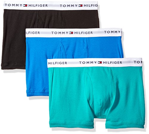 Tommy Hilfiger Men's Underwear 3 Pack Cotton Classics Trunks, Lichen Green/Black/Blue, Large