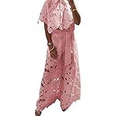 NIFTRIRY Outfits for Women 2 Piece Sets Lace Crop Shirt with Wide Leg Pants Two Piece Sets for Women Dressy