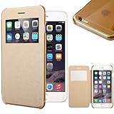 iPhone 6 Case, Pasonomi® [Smart Window View] Apple iPhone 6 Folio Wallet Case - Slim Flip Leather Case For Apple iPhone 6 4.7 Inch Smartphone (Golden)