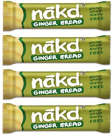 Ginger Bread - Nakd Raw Fruit Nut Bars 35g Each - Gluten Wheat Dairy Sugar Free (Pack of 4)