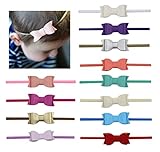 Baby Toddler Girls Faux Leather Hair Bow Stretchy Nylon Headbands (12 Pack)