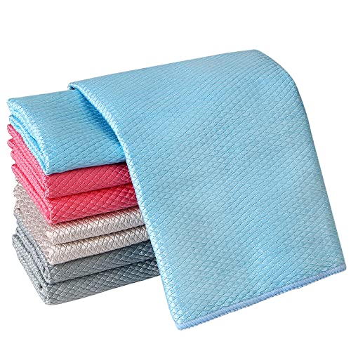 Bersiler Nanoscale Cleaning Cloth Streak Free Fish Scale Microfiber 12\'\'x16\'\' Pack of 8 - Easy Clean Lints Free for Windows Glasses Dish