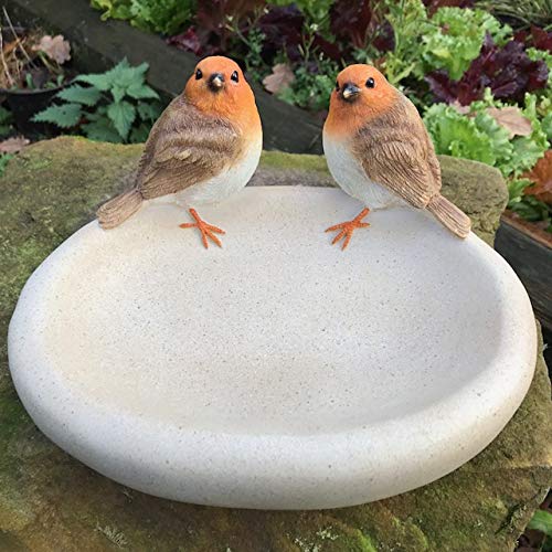 London Ornaments Cute Pair of Robins on a Bowl Bird Feeder for your Home or Garden