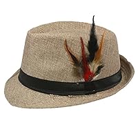 SILVERFEVER Fedora Hat with Feathers Gatsby Holiday Octoberfast Bavarian Alpine Trlbe Dress Up Hats Khaki