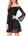 SE MIU Women Off Shoulder Long Sleeve O Neck Party Cocktail A-Line Floral Lace Swing Dress with Lining