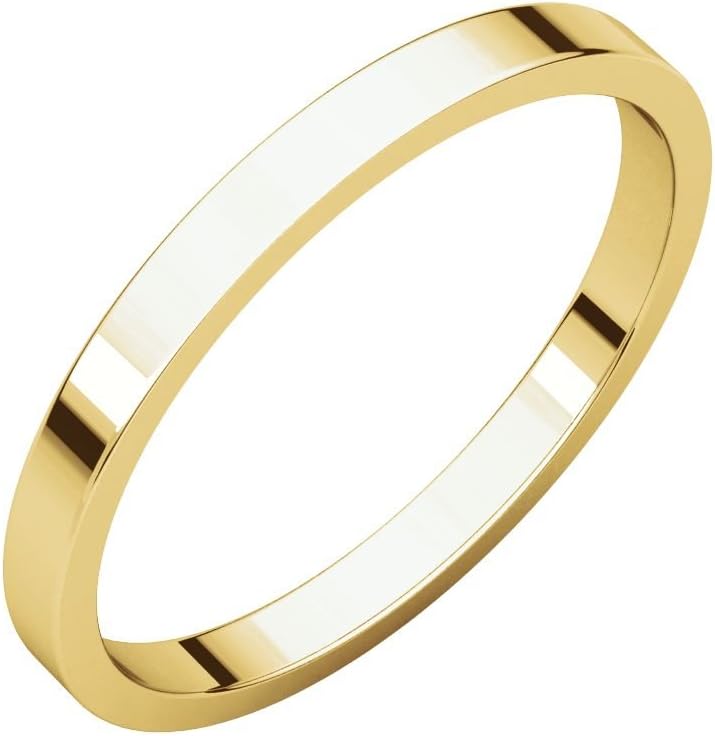 18K Yellow Gold 2mm Flat Bridal Wedding Ring Band