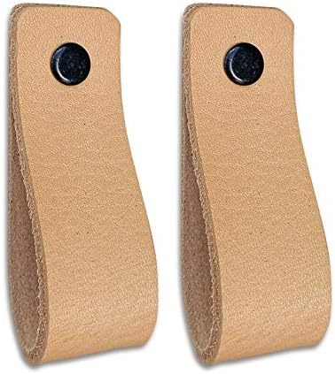 Brute Strength, Leather Handles for Furniture, Natural, 2 pcs, 16,5 x 2,5 cm, Cabinet Handle