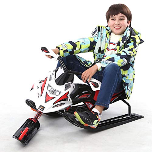 Snow sled Heavy Duty, Durable Metal Racer Snow Sledge with Brakes Steering Wheel Pull Rope for Kid & Adult-C