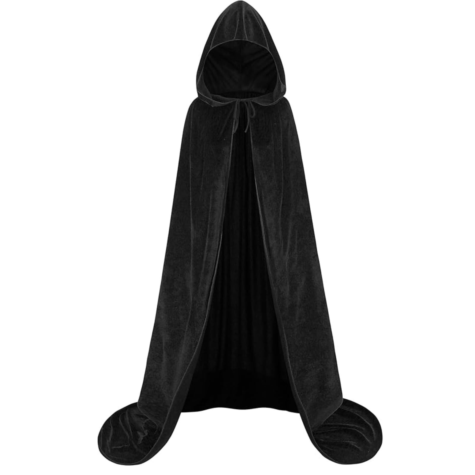 HAPNBCELE Unisex Velvet Cape Hooded Cloak, Halloween Christmas Costume Medieval Masquerade Wizard Vampire Party Fancy Dress (Black, 66.92"/170cm) โ image 1