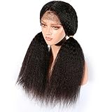 SMHair Italian Yaki Lace Front Wigs Human Hair Pre Plucked with Baby Hair Virgin Brazilian Glueless Wigs for Black Women Human Hair 130% Density Natural Color 18inch
