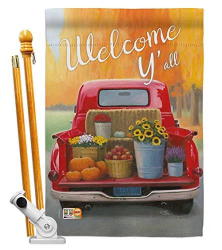 Breeze Decor HS113077-BO Welcome Truck Fall Harvest & Autumn Decorative Vertica…