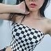malianna Women Black and White Plaid Sexy Strapless Tube Top