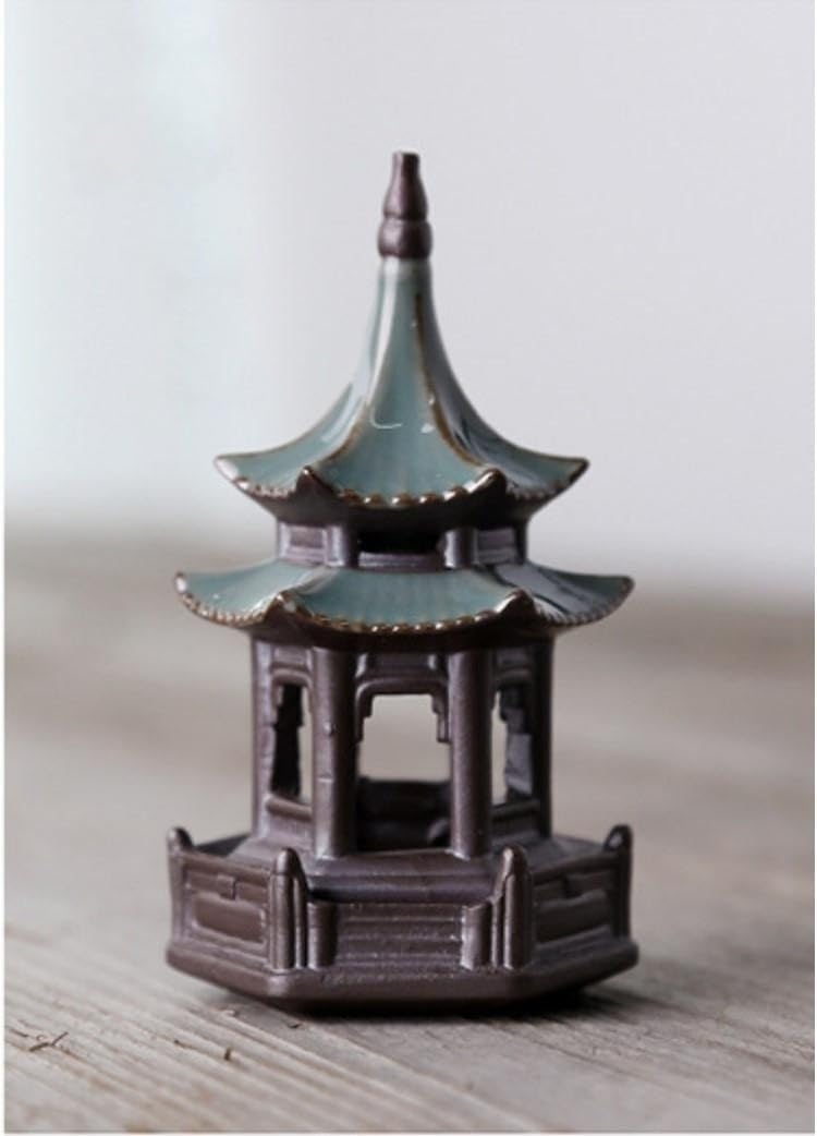 Miniature Ceramic Pavilion for Tabletop Terrarium, Zen Garden, Fairy Garden, Bonsai Tree Decoration (Large)