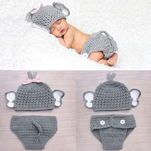 Staron Baby Knit Hats Photo Props Infant Boy Elephent Ears Beanie Cap Photography Props (Gray)