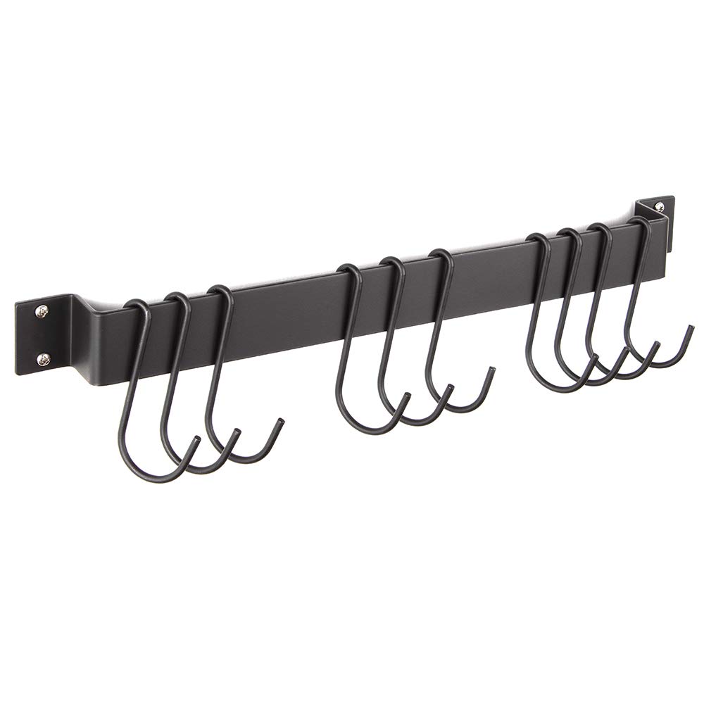 WISH 17 Inch Pot Rack Wall Mounted Kitchen Rail Organizer Utensils Hanger with 10 Detachable Hooks, Black