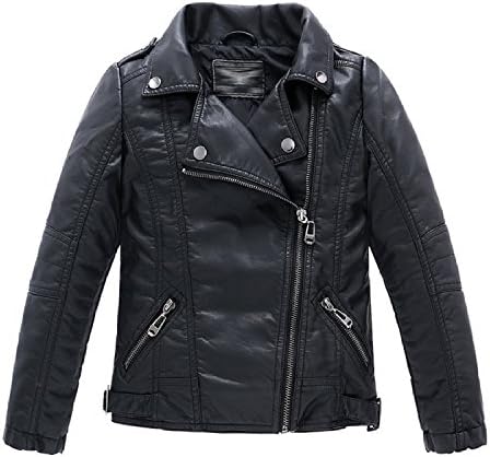 Unisex Boys Girls Faux Leather Moto Jacket Casual PU Coats (11-12Years, Black)