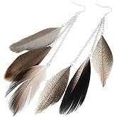 Boho Colorful Feather Dangle Earrings Handmade Beads Taseel Fashion Earrings for Women