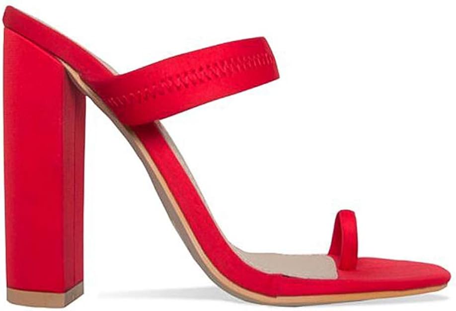 Amazon.com | Women Fashion High Heels Sandals Toe-Ring Shoes Solid Lycra Rough Heels Square 