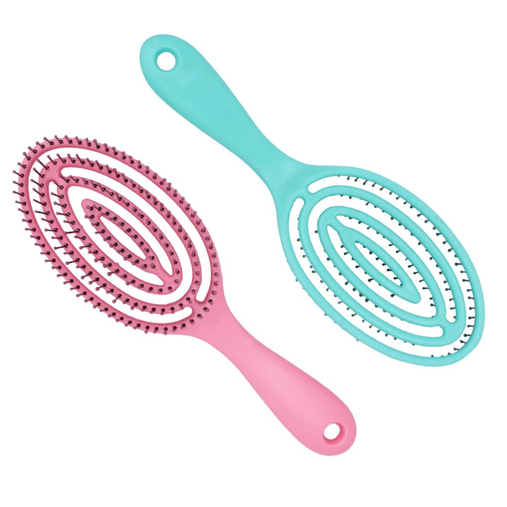 JIADEXIN 2 pcs Hair Brush Spiral Hair Brush Antistatic Hair Brush Nylon Hair Brush for Wet and Dry Curly and Straight Hair Easy to Manage Tangled Hair Does Not Pull The Hair（Blue & Pink）