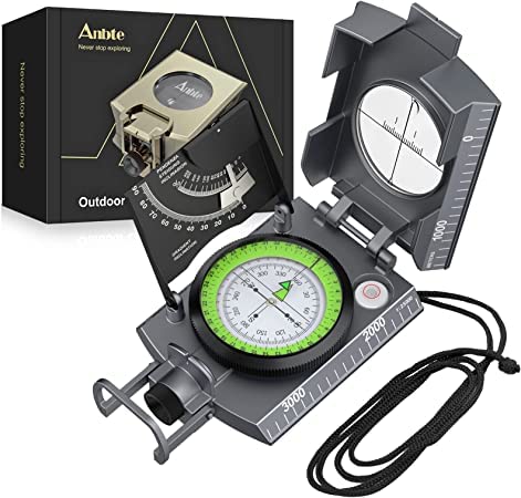 Anbte Hiking Compass with Clinometer, Professional Military Multifunctional Compass with Carry Bag Sighting Waterproof Navigation Survival Compass High Accuracy for Camping Backpacking Boating