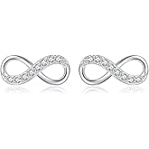 Reffeer Solid 925 Sterling Silver CZ Infinity Love Earrings Studs for Women Teen Girls Small Infinity Stud Earrings Minimalist