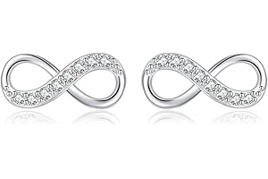 Reffeer Solid 925 Sterling Silver CZ Infinity Love Earrings Studs for Women Teens Small Infinity Stud Earrings Minimalist