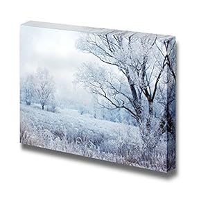 Canvas Prints Wall Art - Winter Evening Landscape with Falling Snow - 12" x 18"