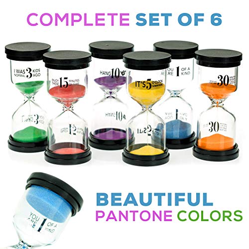 Fun Pantone Colored Sand Timers 6 Pack 6 Hour Glass Sand Timers with