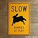 Slow, Bunnies at Play; pet rabbit novelty sign, aluminum, 6