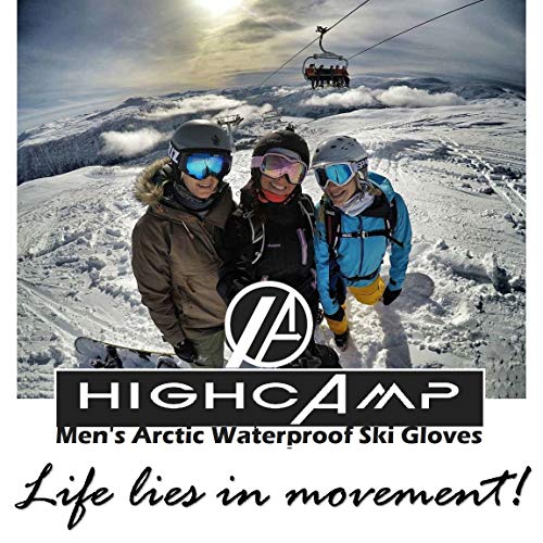 HIGHCAMP Waterproof Mens Ski Gloves Breathable Windproof Warm Skiing Snowboard Gloves Winter Cold Weather Thinsulate Glove with Heat Pack Pocket-M
