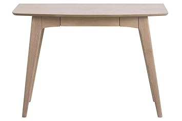 lifestyle4living Schreibtisch in Eiche Furnier, Gestell aus Massivholz Eiche, weiß pigmentiert, ölbehandelt, 1 Schubkasten, M