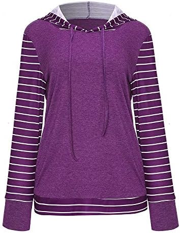 Sufeng Plus Size Women Long Sleeve Stripe Print Pullover Pocket Hooded Sweatshirt Tops