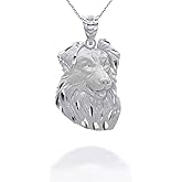 Claddagh Gold Polished .925 Sterling Silver Border Collie Dog Head Animal Puppy Pendant Necklace with Rolo Chain and Pendant only