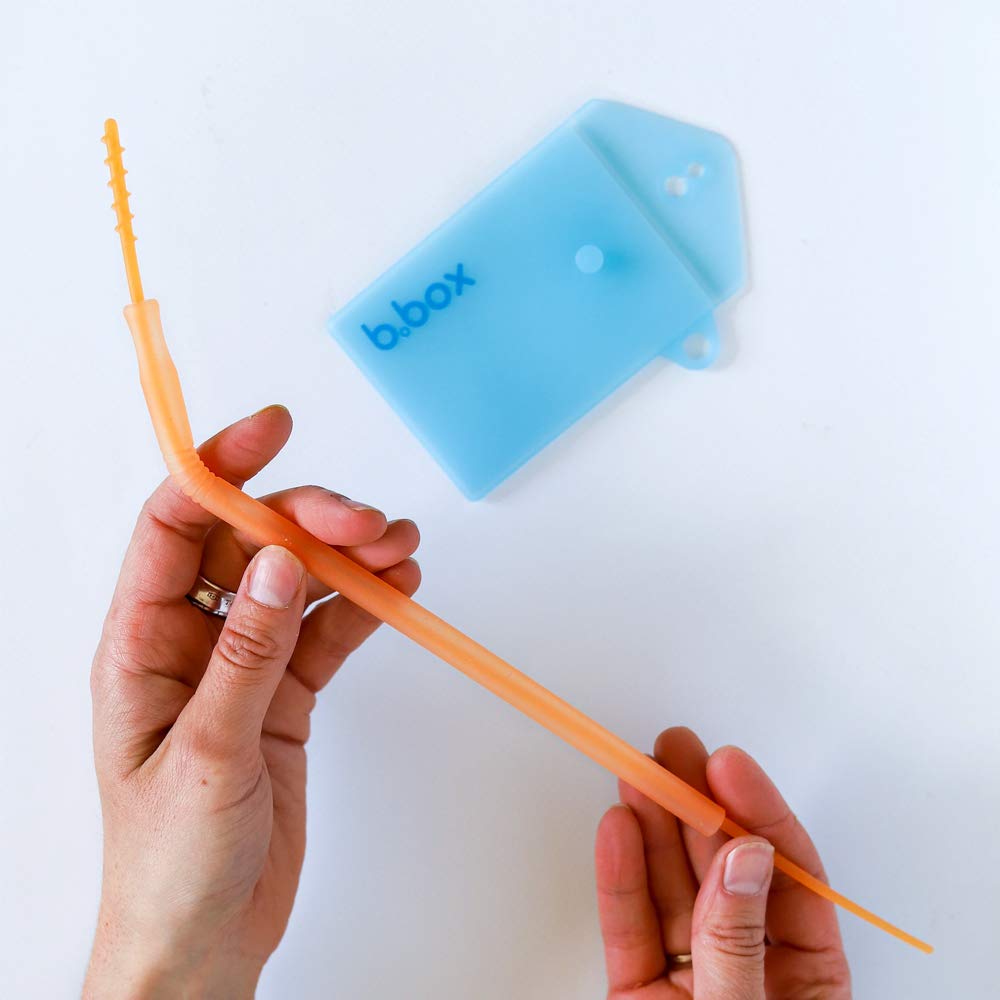 b.box Silicone Straw Travel Pack | Flexible, Long, Reusable Drinking Straw and Cleaner Set | Dishwasher Safe, Kid Friendly | Travel Pouch