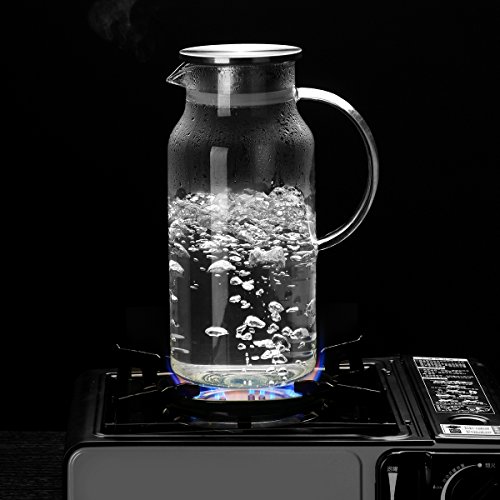 Cupwind 55 Ounce Glass Pitcher with Stainless Steel Lid, Hot/Cold Water Carafe with Handle, Juice and Ice Tea Pitcher x Set of 6 Glass Beer Drinks Cups 8.5 Ounce x Serving Tray - Thumbnail 5