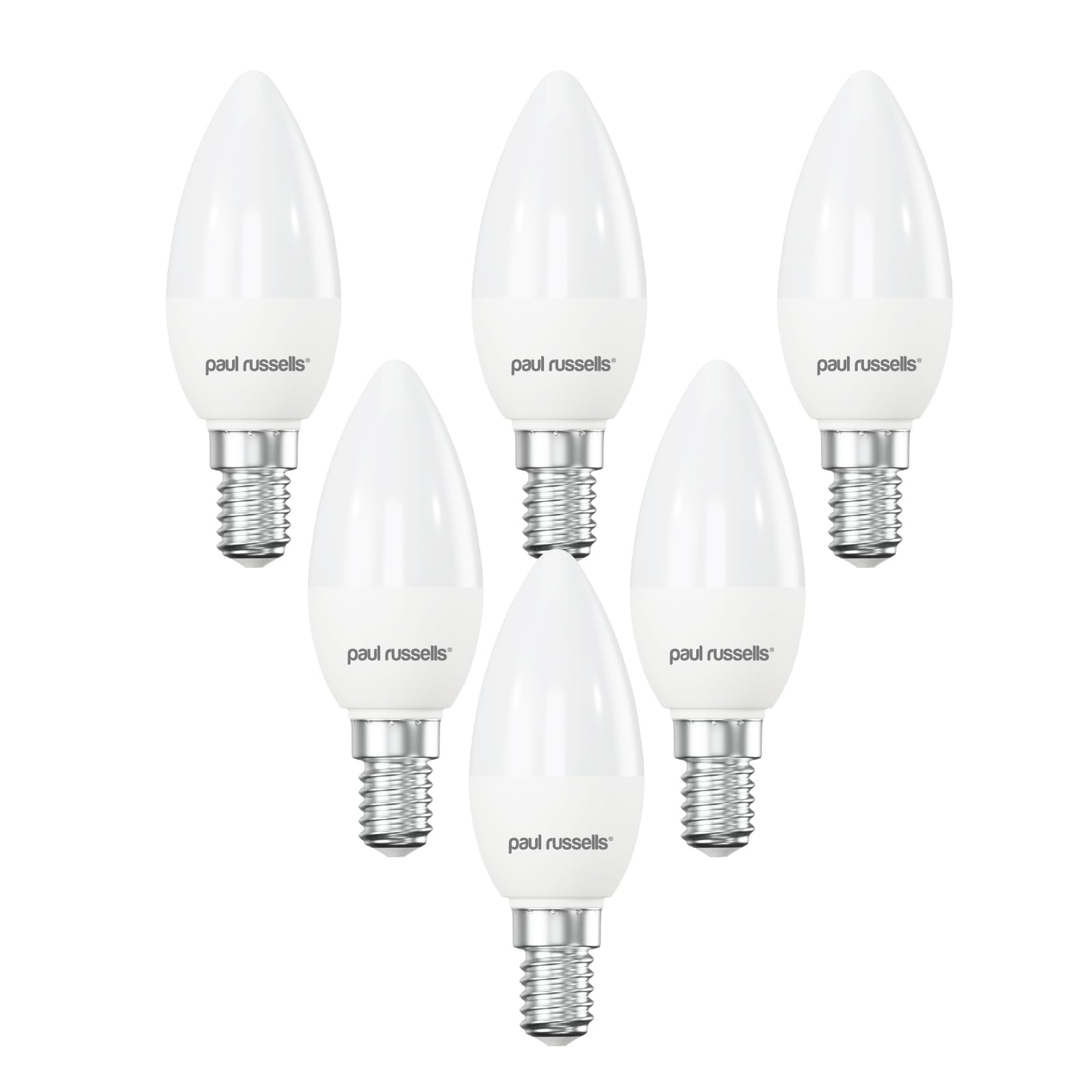 paul russells LED Light Small Edison Screw E14, 60watt Equivalent, 6.5W 806LM LED Bulbs, 6500K Bright Daylight, Frosted C35 SES Candle Energy Saving Non-Dimmable Chandelier Lightbulbs, Pack of 6