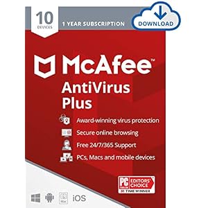 McAfee AntiVirus Protection Plus 2022 | 10 Device | Internet Security Software, 1 Year – Download Code