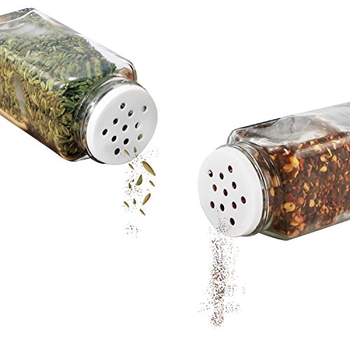 Nellam French Square Glass Spice Jars – Set of 24 with Shaker Lids and Chalkboard Sticker Labels, Small 4oz Bottles - Stackable Herbs and Spices Containers - Decorative Organizers in Gold