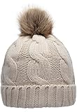NEOSAN Women's Winter Ribbed Knit Faux Fur Pompoms Chunky Lined Beanie Hats
