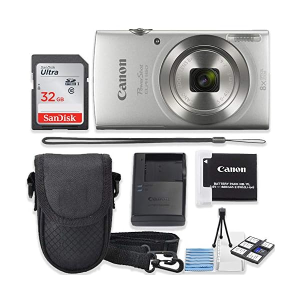 Canon PowerShot ELPH 180 Digital Camera (Silver) Kit with Sandisk 32GB