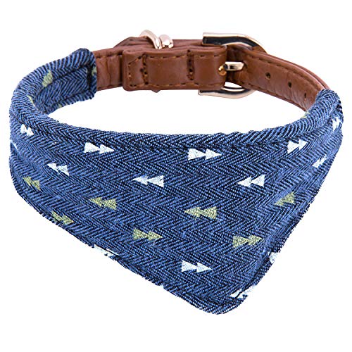 StrawberryEC Puppy Collars for Small Dogs Adjustable Puppy Id Buckle Collar Leather. Cute Plaid Bandana Dog Collar (Bandana-Navy-Note)