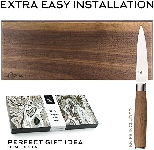Magnetic Knife Holder Walnut - Knife Bar &amp; Knife Rack - Knife Holder Wall Mount - Stainless Steel Knife Holder - Magnetic Knife Storage - Kitchen Couples Gifts For Women &amp; Men